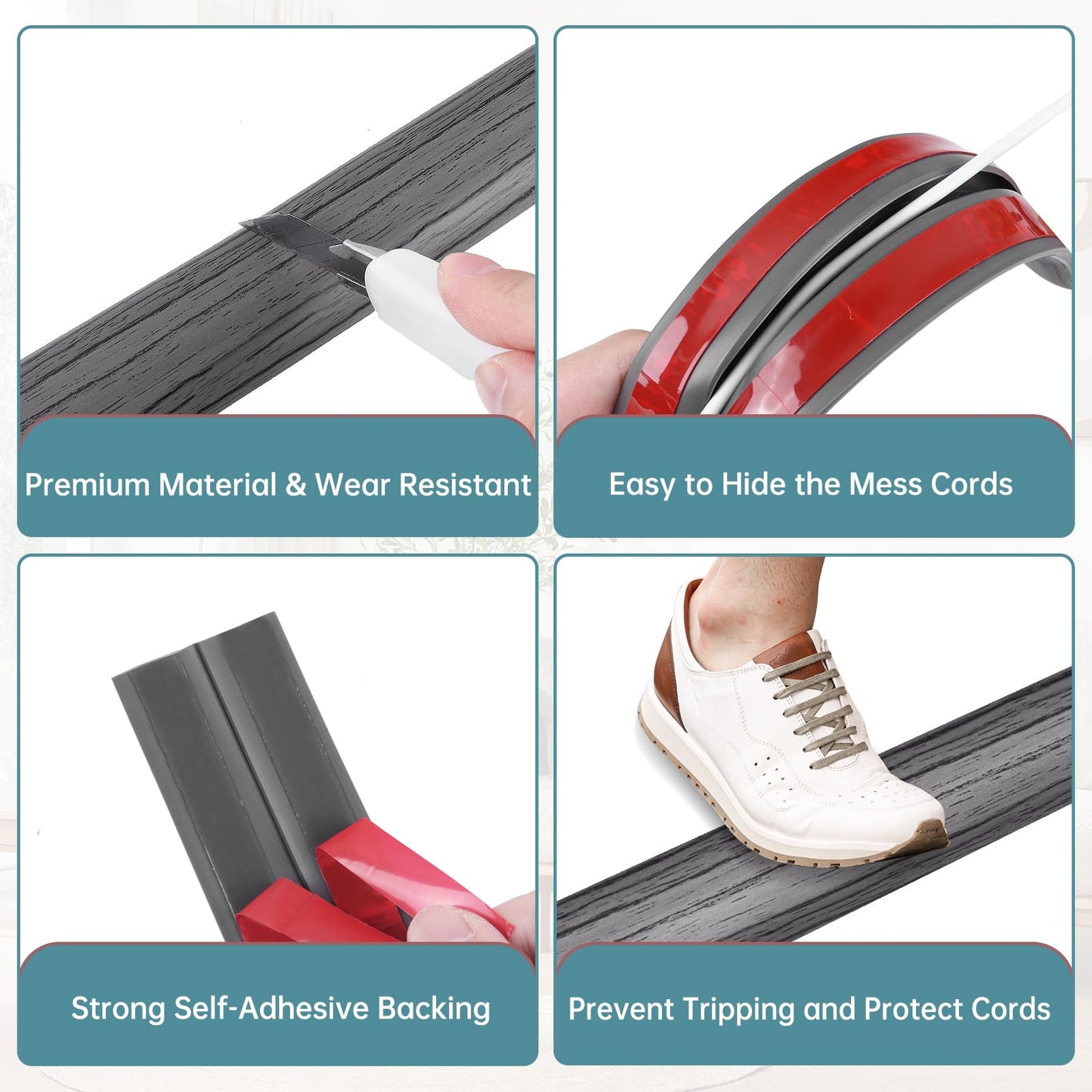 LSGCQ Floor Cord Cover Self Adhesive Cord Hider Floor Cable Management