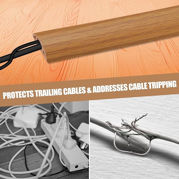 Floor Cord Cover Self Adhesive Cord Hider,20FT Cable Management, Extension Strip Protector for Wires, Prevent Cable Trips for Offices, Gyms, Exhibitions Cavity:0.51"(W) x 0.3"(H) Brown Wood