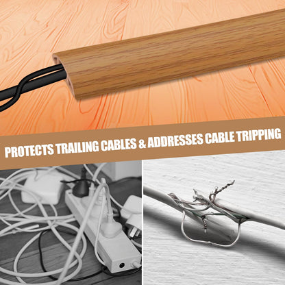 Floor Cord Cover Self Adhesive Cord Hider,3.3FT Cable Management, Extension Strip Protector for Wires, Prevent Cable Trips for Offices, Gyms, Exhibitions Cavity:0.39"(W) x 0.27"(H) Brown Wood