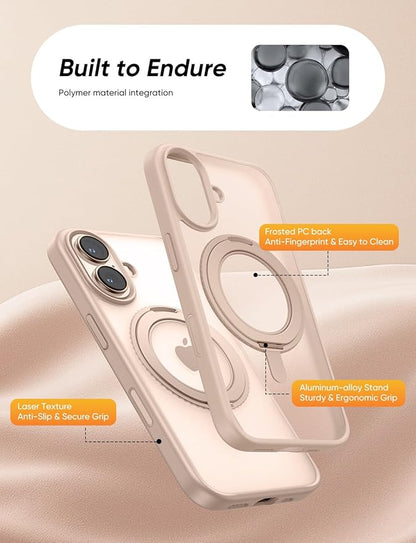 MAGIC JOHN 360° Rotatable Magnetic Invisible Stand for iPhone 16 Case [Camera Control Button] [Compatible with MagSafe] 16FT Shockof for iPhone 16 Case with Kickstand, Rose Gold