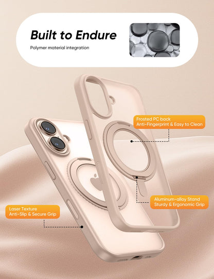 MAGIC JOHN 360° Rotatable Magnetic Invisible Stand for iPhone 16 Case [Camera Control Button] [Compatible with MagSafe] 16FT Shockof for iPhone 16 Case with Kickstand, Rose Gold