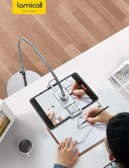 Lamicall Tablet Floor Stand Gooseneck - Swivel Tablet Holder Mount with Adjustable Height & 10.6lb Stable Base, Compatible with iPad Mini Air Pro 12.9/9.7, Tab, Kindle, Surface Pro, Phones (4.7-13")