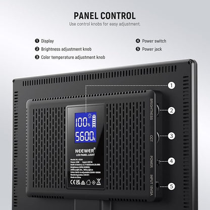 NEEWER 192 LED Video Light Panel, 20W Ultra Thin 8000mAh Bi Color Dimmable DSLR Camera Soft Photography Key Lighting 3200K-5600K CRI97+ for Studio Recording Live Streaming, Cleaning Cloth