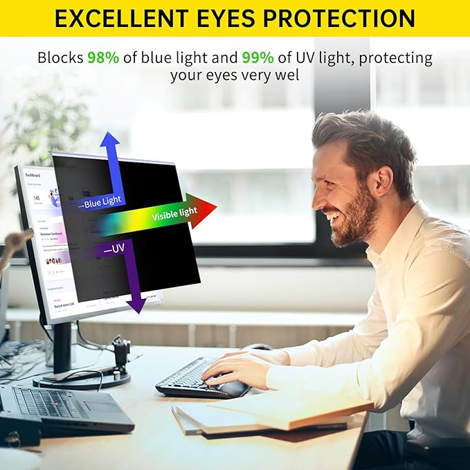 22 Inch Computer Privacy Screen for 16:10 Computer Monitor, Anti-Blue Light Monitor Privacy Screen Filter, Anti-UV Computer Screen Privacy Shield, Hanging Type