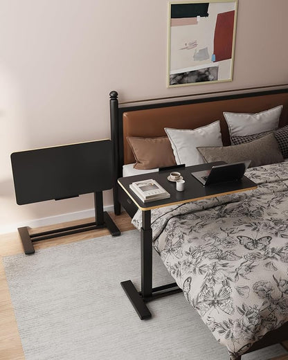 FLEXISPOT H7 PRO Mobile Standing Desk Adjustable Overbed Table Pneumatic with Wheels 90°Tiltable Portable Laptop Desk Rolling Computer Cart Foldable Bedside Table(31.5" W x 17.7" D D, Black)
