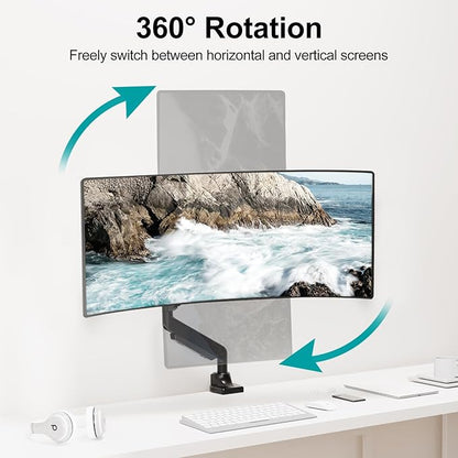MOUNT PRO Single Monitor Mount for Max 43 Inch Ultrawide Computer Screen, Premium Aluminum Heavy Duty Monitor Arm Holds 6.6lbs to 33lbs, Gas Spring Full Motion Display Desk Stand, VESA Mount