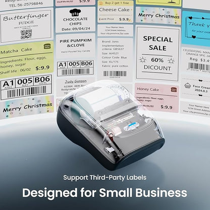 CLABEL Thermal Label Maker Machine: 221B Bluetooth Label Maker Machine with Tape Mini Sticker Printer Barcode Printer Compatible with Smartphone with 1 Roll 40x30mm Label (Blue)