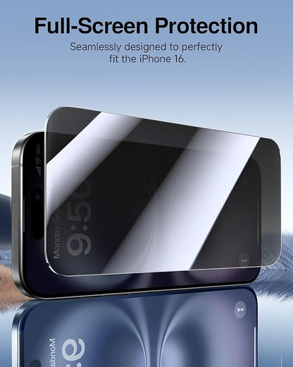 SMARTDEVIL 2 Pack for iPhone 16 Privacy Screen Protector, Military Grade Shatterproof, 9H Hardness, Anti-Spy Tempered Glass, Fast & Easy Instlltion, Case Friendly