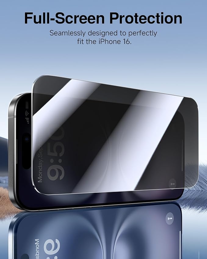 SMARTDEVIL 2 Pack for iPhone 16 Plus Privacy Screen Protector, Military Grade Shatterproof, 9H Hardness, Anti-Spy Tempered Glass, Fast & Easy Instlltion, Case Friendly