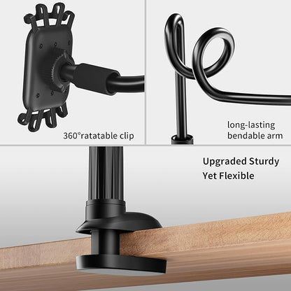 Gooseneck Kindle Holder for Reading in Bed - [Anti-Slip] Phone Holder for Bed, Kindle Paperwhite Stand Accessories, Overhead Cell Phone Clamp Mount for Desk, for Tablets 4-10 inches