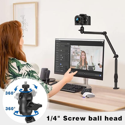 Overhead Camera Mount for Desk, 30.9" Foldable Camera Desk Mount Stand with 1/4" Screws, 360° Rotation 3-Sections Tabletop Holder with C-Clamp for DSLR, Digicam, Webcam, Mini Projector, Microphone