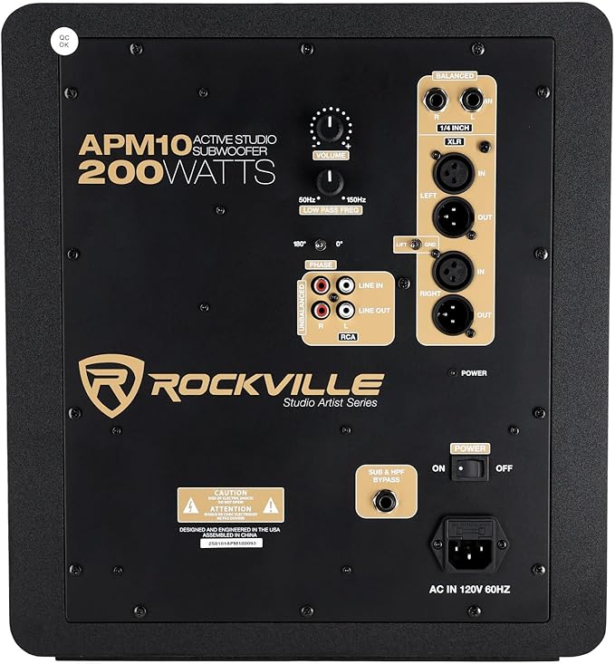 Rockville APM10D Active Studio Subwoofer in Dark Wood, 10", 400W, MDF Wood, RCA/XLR/Optical, Front-Firing Port, Perfect for Studios and Music Production