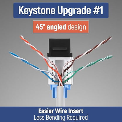 Everest 45° Angled RJ45 Cat5e Keystone Jacks 20-Pack in Black - Slim Profile Female RJ45 Connectors - Cat 5e Keystone Jack - Compatible with 45° Angled Speed Termination Tool - 45Term (B0BL3GS7ZY)