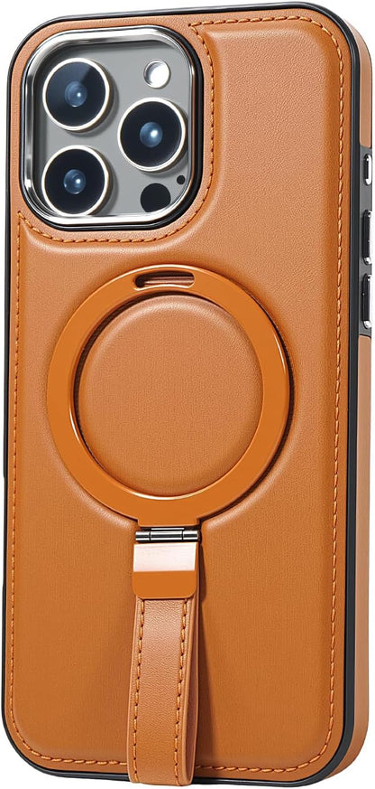 Leather Case, Suitable for iPhone 16 Pro Max Case, Invisible Magnetic Design, Equipped with a Lanyard and Foldable Stand, Black, Yellow and red (Black, iPhone 16 Pro Max)