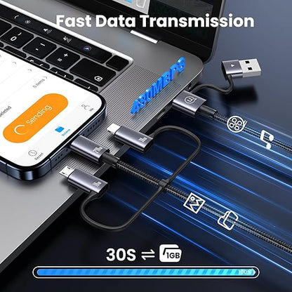 240W Multi Charging Cable, 6.6ft 6-in-1 USB C Cable Fast Charging Cords with USB-C/A Ports to IP/Type C/Micro Connectors for Pad/Cell Phones/Tablets/Laptop