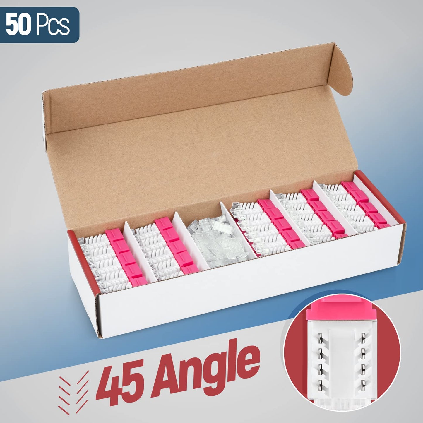 Everest 45 Degree RJ45 Cat6 Keystone Jacks Slim Profile 50-Pack Pink