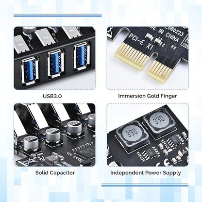 ELUTENG PCIE USB 3.0 Card 7 Ports PCI Expree to USB Expansion Card Super Speed 5Gbps PCI-e USB3 Hub Controller Adapter for Windows 11/10/8/7/XP/Vista
