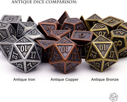 Haxtec Antique Copper Metal DND Dice Set 7 Die Polyhedral D&D Dice Compatible with Dungeons and Dragons Gift TTRPG