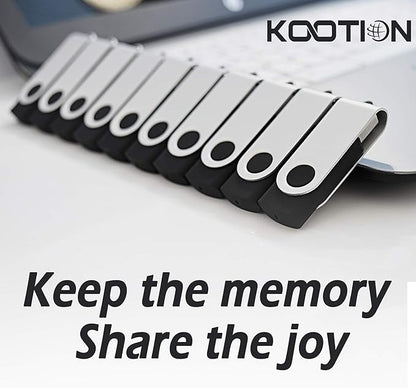 KOOTION 10 X 1GB USB Flash Drive 1gb Flash Drive Swivel Thumb Drive Memory Stick Keychain Design Black