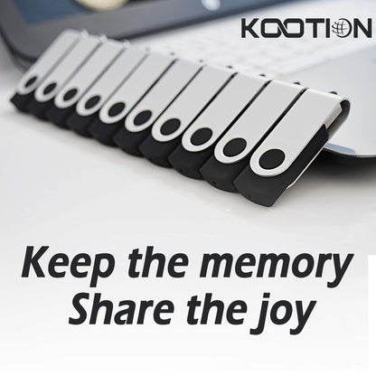 KOOTION 10PCS 2GB USB Flash Drives USB 2.0 Flash Drives Memory Stick Fold Storage Thumb Drive Pen Swivel Design Black