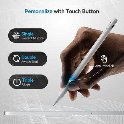 Penstudio PS1-Pro2 Stylus for iPad 6th-11th Gen, Silent Shortcuts, White