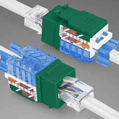 Everest 45° Angled RJ45 Cat5e Keystone Jacks 10-Pack in Green - Slim Profile Female RJ45 Connectors - Cat 5e Keystone Jack - Compatible with 45° Angled Speed Termination Tool - 45Term (B0BL3GS7ZY)