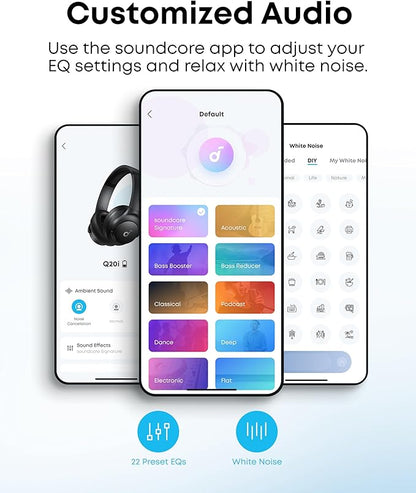 Soundcore by Anker Q20i Hybrid Active Noise Cancelling Headphones, Wireless Over-Ear Bluetooth, 40H Long ANC Playtime, Hi-Res Audio, Big Bass, Customize via an App, Transparency Mode (Pink)