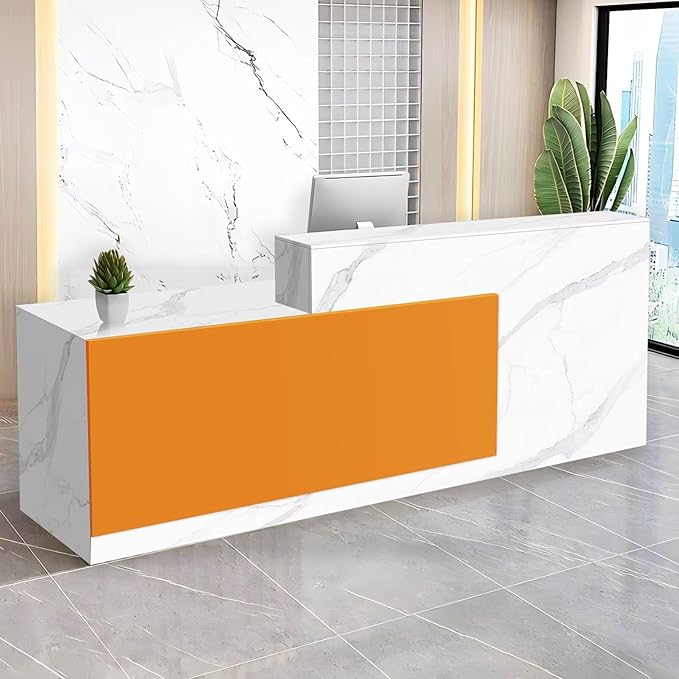Reception Desk with Counter Modern Checkout Counter with Lockable Drawer Keyboard Tray Receptionist Desk for Office Salon Reception Table U Left 79inch/200cm