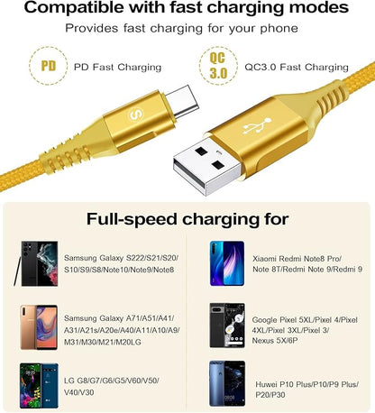 sweguard USB Type C Charger Cable [3-Pack,10ft+6.6ft+3.3ft] iPhone 16 Charger Nylon Braided Cord for iPhone 16 15 Pro Max Plus Samsung Galaxy S25 S24 S23 S22 S21 S20 S10 Note 20 10 A54 Pixel LG Moto