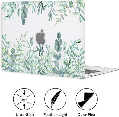 Case for MacBook Pro 13 inch M2 M1 A2338 A2289 A2251 A2159 A1989 A1706 2023-2016 Release with Touch ID, 6 in 1 Matte Clear Shell&Keyboard Cover&Screen Protector&Webcam Cover, Green Plants