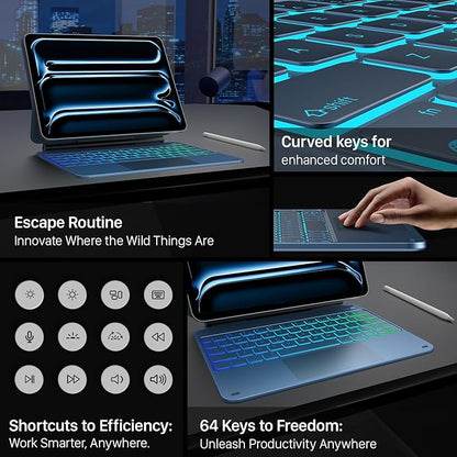 typecase Keyboard Case for iPad Pro 11-inch (M4) 2024,Magic Keyboard with 11 Colors Backlight for iPad Pro 11,Keyboard Case with Pencil Holder,Multi-Touch Trackpad,Easy-Set Magnetic Stand,Pacific Blue