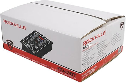 Rockville RDJ3BT 2 Channel DJ Mixer with USB, Bluetooth, Talkover, 4 Line Inputs