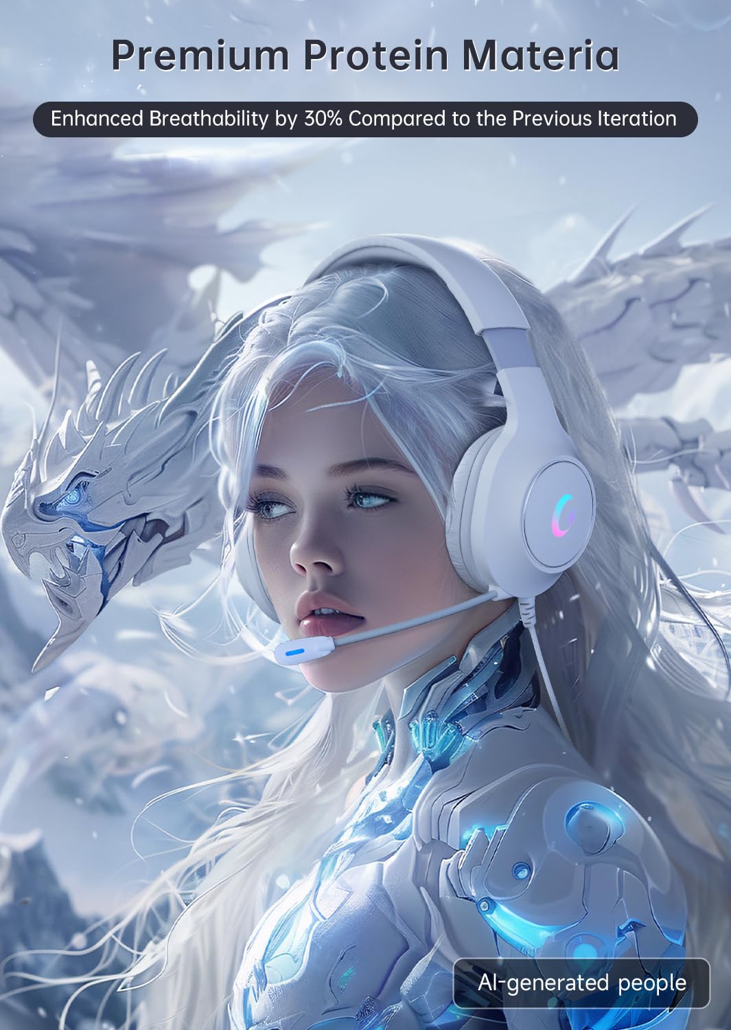 syndesmos CM7002 Gaming Headset for PC, PS5, Xbox Series X|S, Switch, Over-Ear Headphones with 7.1 Surround Sound, 50MM Drivers & Noise Canceling Mic, RGB Comfort Headset for Gaming, Light White