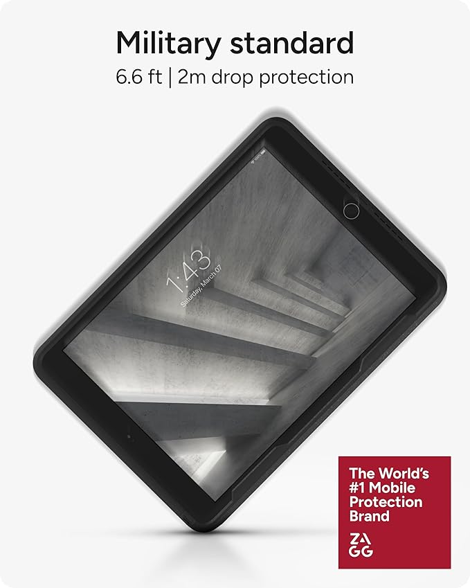 ZAGG Rugged Book iPad Case with Detachable Magnetic-Hinged Keyboard for iPad Air 3, iPad Pro 10.5" & 10.2" (9th Gen), Multi-Device Bluetooth, Apple Pencil Holder, Long-Lasting Battery, Wireless, Black