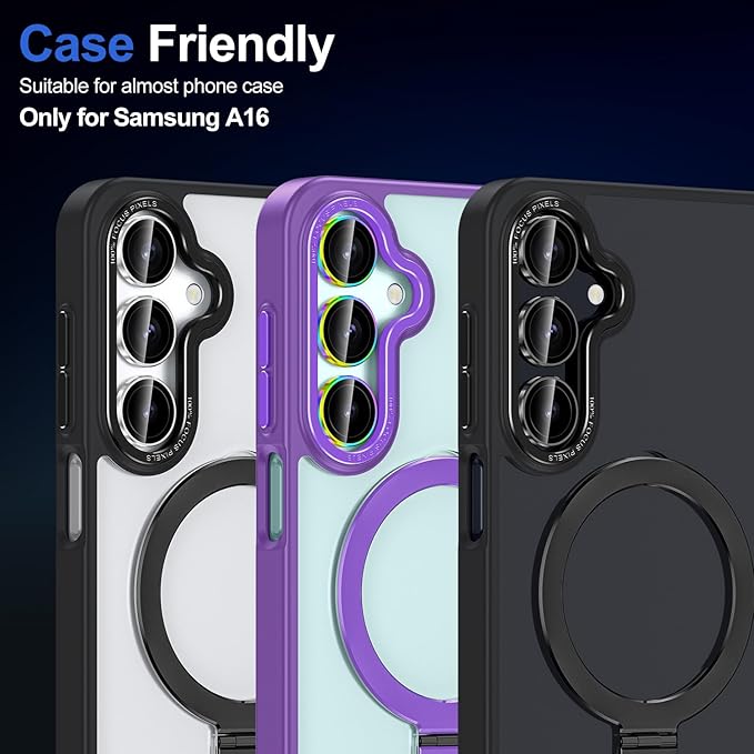for Samsung Galaxy A16 Camera Lens Protector, Individual Metal Ring Tempered Glass Lens Cover, [Strong Adsorption] Scratch Resistant Ultra-Thin HD Clear Lens Cover, 1 Set-Colorful Ring
