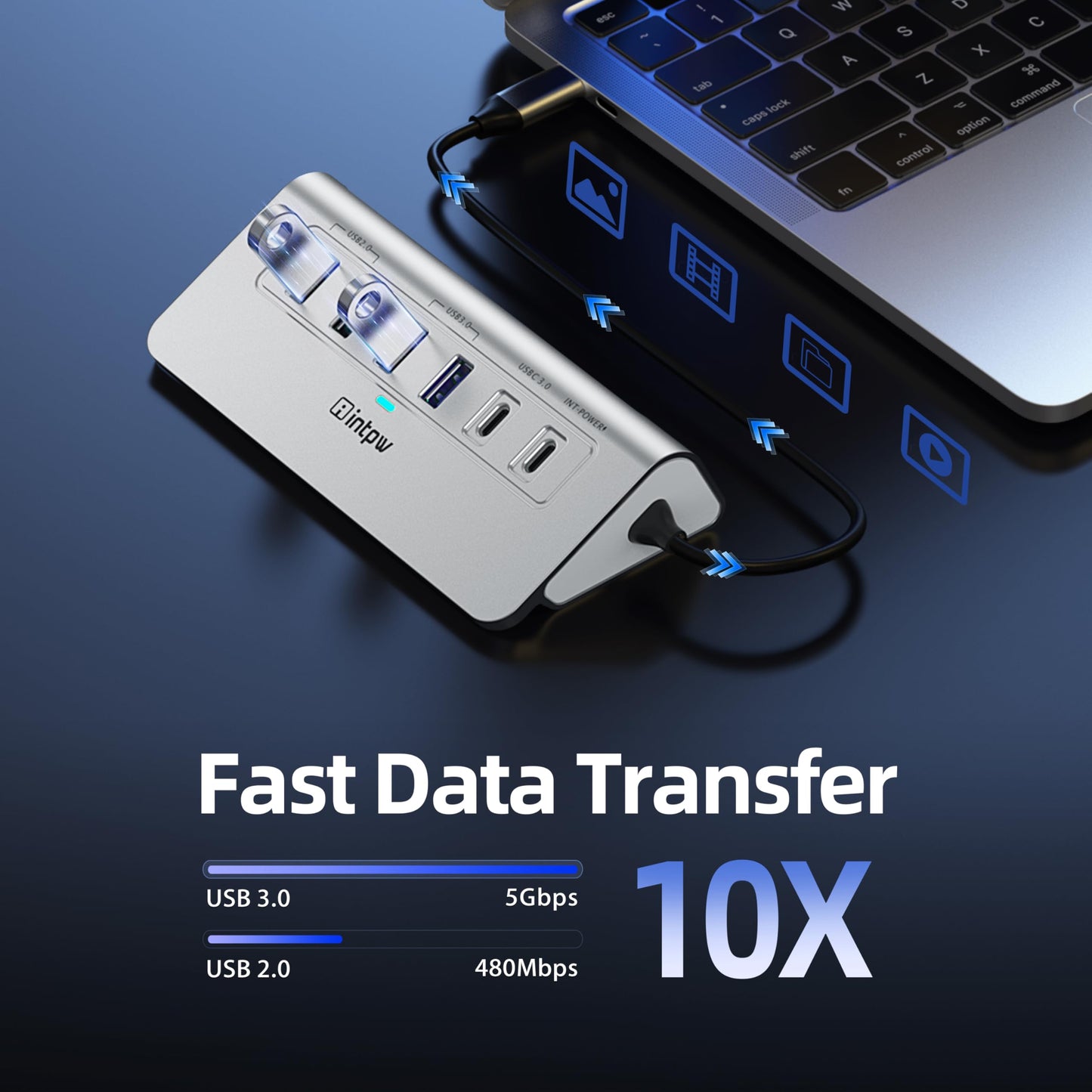 intpw 10-in-1 USB C Hub, P9R Powered USB Hub with 4K HDMI, 3 USB 3.0 5Gbps, PD 100W, 1Gbps Ethernet, SD/TF, Aluminum USB Hub for Laptop, MacBook Pro/Air, iPad Pro, iPhone 17, Dell, HP
