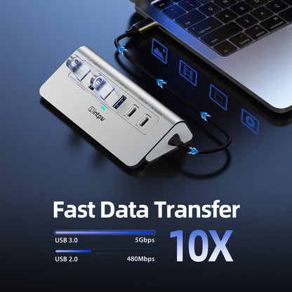 intpw 10-in-1 USB C Hub, P9R Powered USB Hub with 4K HDMI, 3 USB 3.0 5Gbps, PD 100W, 1Gbps Ethernet, SD/TF, Aluminum USB Hub for Laptop, MacBook Pro/Air, iPad Pro, iPhone 17, Dell, HP