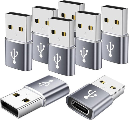USB to USBC Adapter 8 Pack,USB A to C Adapter,USBC Female to USBA Male OTG Connector,C Cable Converter for iPhone,iWatch,Car Play,USB Charger,Grey