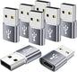 USB to USBC Adapter 8 Pack,USB A to C Adapter,USBC Female to USBA Male OTG Connector,C Cable Converter for iPhone,iWatch,Car Play,USB Charger,Grey