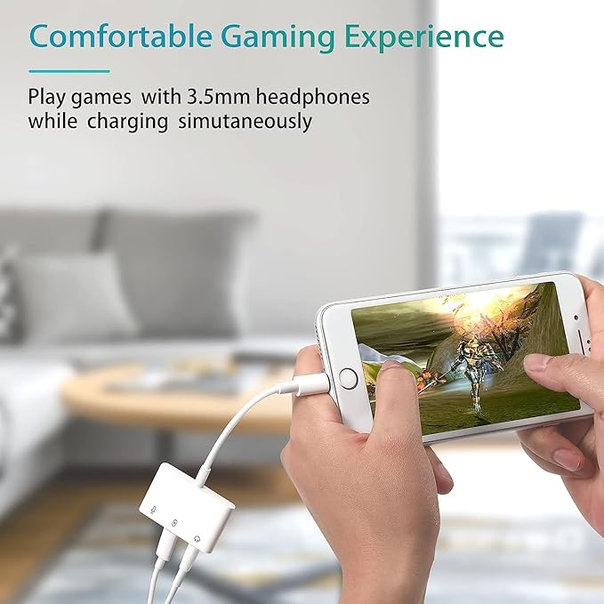 iPhone Microphone Adapter for Live-Streaming Lightening to Microphone & 3.5mm Headphone Adapter with Charging Port iPhone Audio & MIC Splitter Compatible for iPhone 14 13 12 11 X