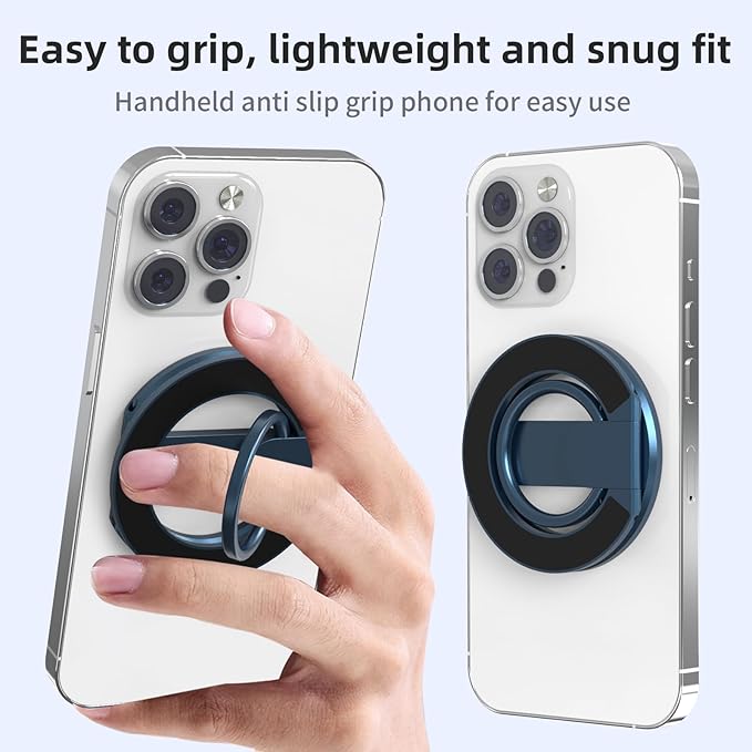 RESPECTED BRO-Magnetic-Phone-Ring-Holder with Dual Rings, Compatible with iPhone 16/15/14/13/12, Multifunctional Stand for Desk,Office,Gym,Kitchen & All Metal Surfaces, Finger Loop Grip (Dark Blue)