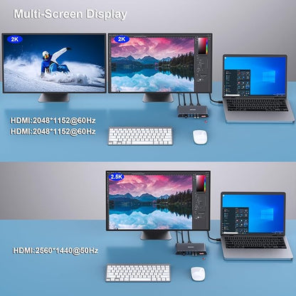 BENFEI 12-in-1 USB Type-A/USB Type-C Docking Station with Dual HDMI Display/6*USB Ports/SD/TF Card Reader/Gigabit Ethernet Network/3.5mm Female Headphone Jack Compatible with Windows and Mac