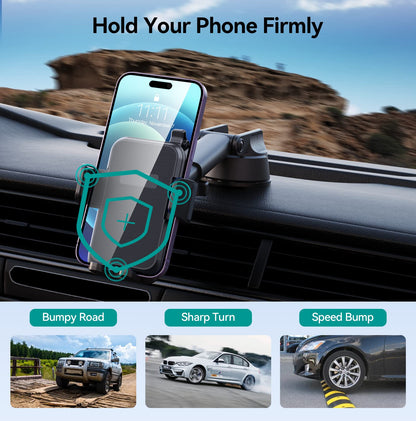 DOLYOFG Car Phone Holder Mount, [Military-Grade Suction & Super Sturdy Base] 3 in 1 Universal Phone Mount for Car Dashboard Windshield Air Vent Dash Pad Car Mount for iPhone Android Smartphone