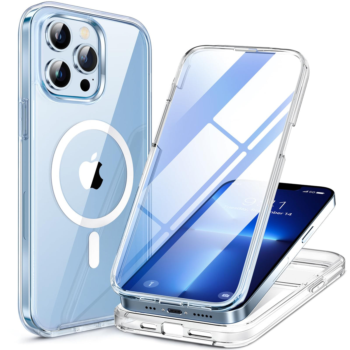 Miracase for iPhone 13 Case 6.1'',Full-Body Magnetic Clear Bumper Case with Built-in 9H Tempered Glass Screen Protector,Military Drop Protection Outdoor Phone Case — iPhone 13 Pro Max