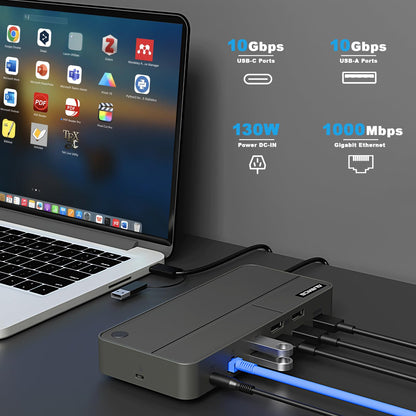 AUIMCE MacBook Docking Station 3 Monitors, Displaylink Laptop Docking Stations with 130W Power Supply,15 in 1 USB C Triple 4K Display Dock for MacBook Pro/Air and USB-C/A Port Computer (3 HDMI, 2 DP)