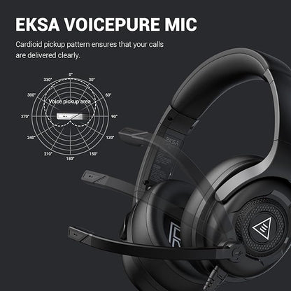 EKSA Headset with Microphone for PC, Computer Headphones with Noise Cancelling Microphone, Over-Ear All Day Comfortable, Immersive Sound 3.5mm Wired Gaming Headset for Laptop/Xbox/Switch/PS4/PS5