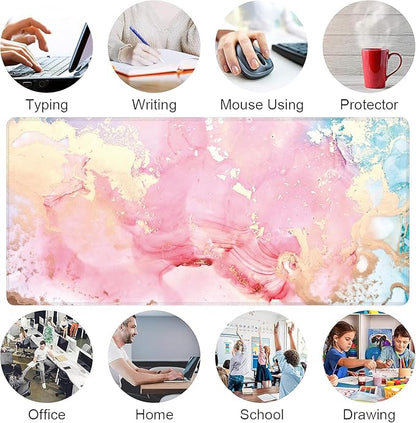 Cute Pink Marble Large Mouse Pad,Gaming Keyboard Desk Pad,Extended Mouse Mat Non-Slip Rubber Base with Stitched Edges for Office Game Home XXL 35.4"x15.7"