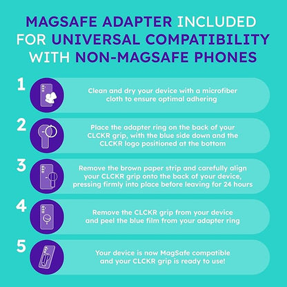 CLCKR for MagSafe Phone Grip for MagSafe Kickstand Compatible with Mag Safe Finger Loop, 3-in1 Phone Ring Holder Strap for Mag Safe iPhone 16/15/14/13/12 Series, Galaxy S25/S24/S23/S22, Pixel - Blue