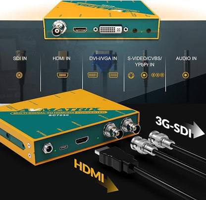 AVMATRIX SC7030 Multi-Signal Converter SDl/HDMl/DVI-I/VGA/CVBS/S-Video/YPbPr to HDMI/SDI,UP/Down Scaling and Frame Rate 1080P Video Converter, SDI Splitter,Audio Embedding & Aspect Ratio Adjustment