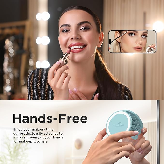Magnetic Suction Cup Phone Mount for MagSafe Case, Silicone Hands-Free Grip Holder for iPhone and Android, Mirror Shower Phone Stand for Makeup FaceTime Gym Kitchen Bathroom, Light Cyan